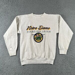 Vtg Notre Dame Fighting Irish Crewneck Sweatshirt Grey Size L TNT Made In USA
